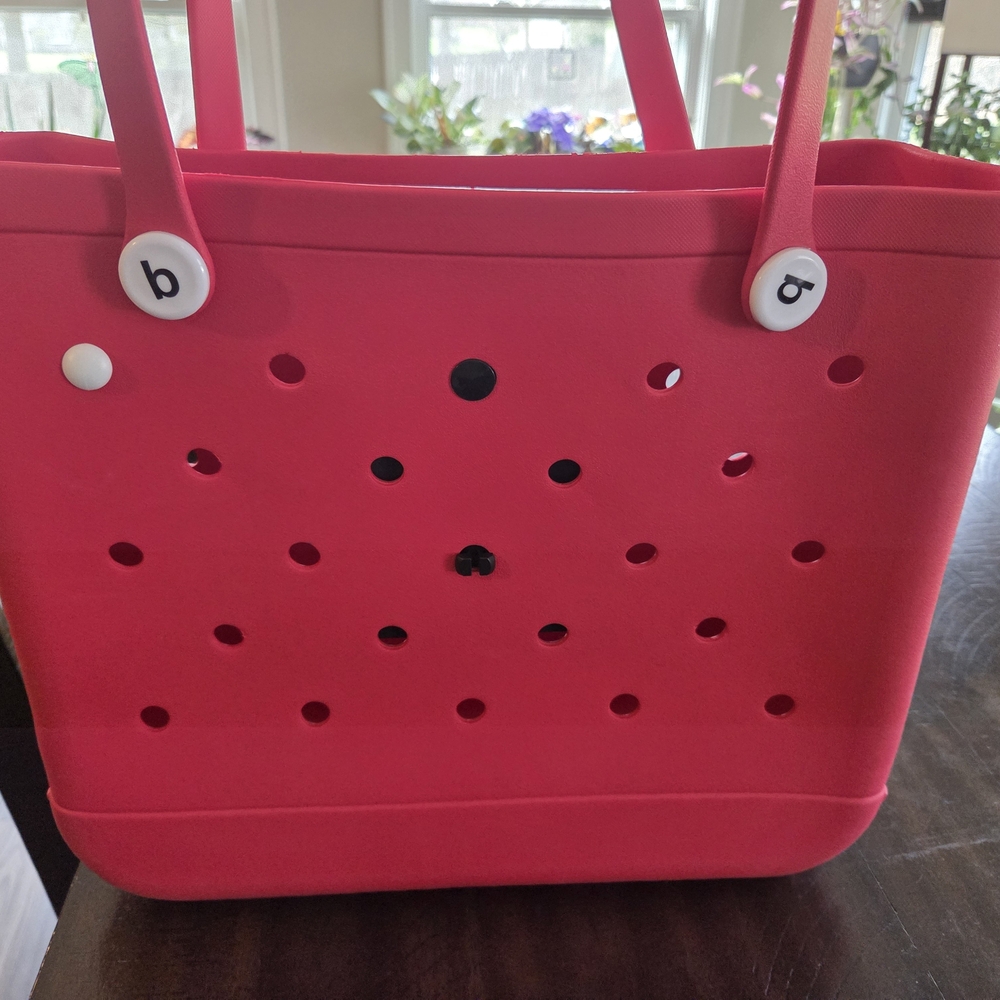 Red Tote Bag with Perforated Design and Sturdy Handles